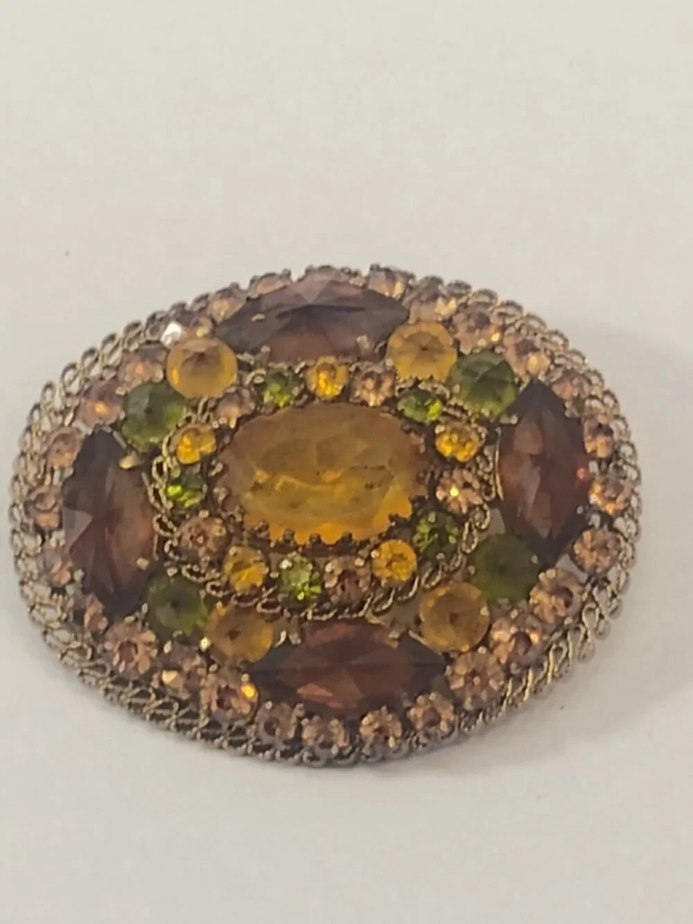 Vintage Brooch Pin SIGNED AUSTRIA Glass Rhinestone Gold tone Retro Jewelry